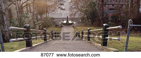 Stock Photo - Looking Down City Stairs Pt Townsend WA. Fotosearch