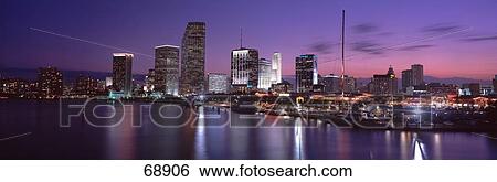 Stock Photograph - Night Skyline Miami FL USA. Fotosearch