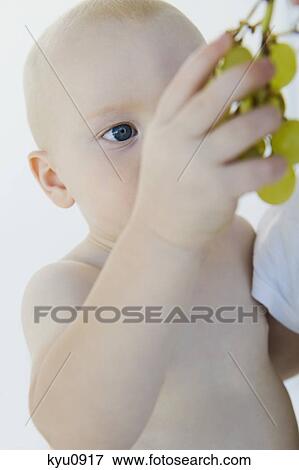 Baby boy holding a bunch of grapes View Large Photo Image Stock Photo - Baby boy holding a bunch of grapes. Fotosearch