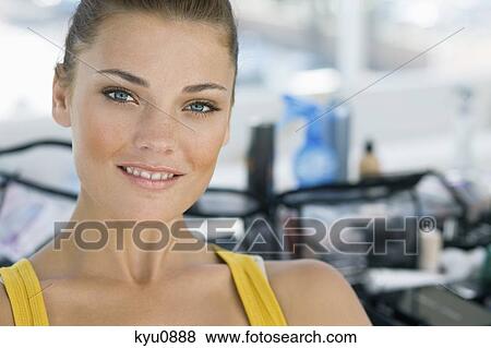 Portrait of a woman smiling View Large Photo Image Stock Photo - Portrait of a woman smiling. Fotosearch