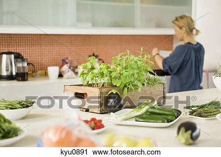 Stock Image - Woman working in the kitchen. Fotosearch