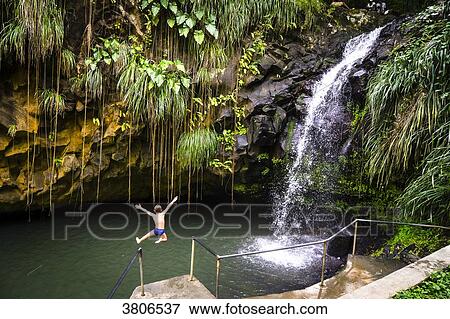 A kid jumping at the Annandale's Falls, Grenada, West Indies View Large Photo Image Stock Photo - A kid jumping at the Annandale's Falls, Grenada, West Indies. Fotosearch