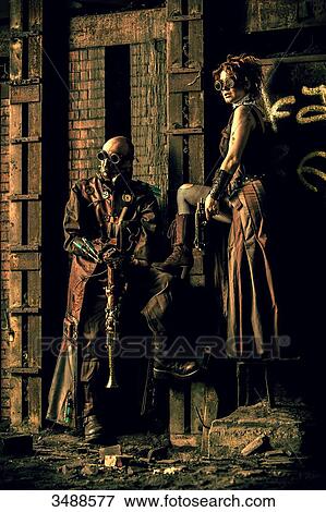 Stock Photo - Armed steampunk couple. Fotosearch