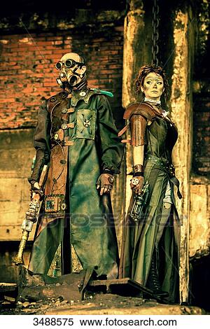 Armed steampunk couple View Large Photo Image Stock Photography - Armed steampunk couple. Fotosearch