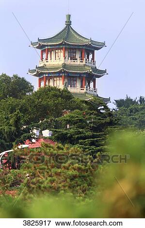 Asia, China, Shandong Province, Qingdao. Temple in Xiao Yushan Park. Little fish hill View Large Photo Image Stock Photo - Asia, China, Shandong Province, Qingdao. Temple in Xiao Yushan Park. Little fish hill. Fotosearch