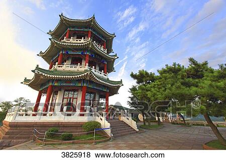 Asia, China, Shandong Province, Qingdao. Temple in Xiao Yushan Park. Little fish hill View Large Photo Image Stock Photo - Asia, China, Shandong Province, Qingdao. Temple in Xiao Yushan Park. Little fish hill. Fotosearch