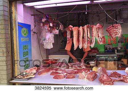 Stock Photography - Asia, China, Shanghai. Butchery. Fotosearch