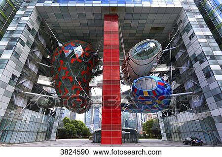 Asia, China, Shanghai. Shanghai international cruise terminal. Dangling pods by Sparch (formerly Alsop Sparch) View Large Photo Image Stock Image - Asia, China, Shanghai. Shanghai international cruise terminal. Dangling pods by Sparch (formerly Alsop Sparch). Fotosearch