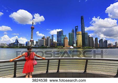 Asia, China, Shanghai. Skyline and Huangpu View Large Photo Image Stock Photo - Asia, China, Shanghai. Skyline and Huangpu. Fotosearch