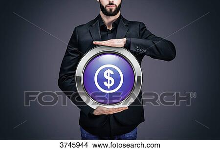 Businessman holding a circle containing the symbol Dollar View Large Photo Image Picture - Businessman holding a circle containing the symbol Dollar. Fotosearch