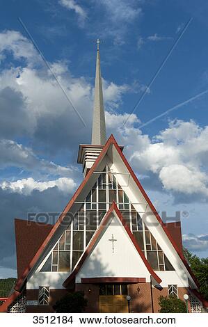 Picture - Canada, Province of Quebec. Church of Tadoussac, world capital of whale watching. Fotosearch