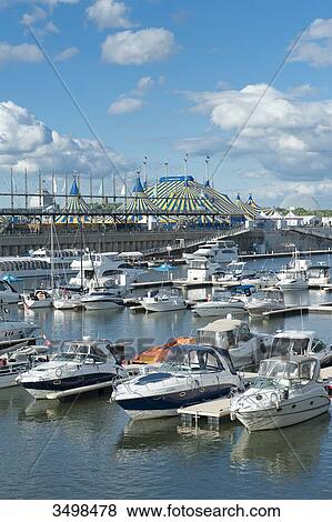 Canada. Province of Quebec, Montreal. The old port. The marina and the Big Top of the Cirque du Soleil View Large Photo Image Stock Photo - Canada. Province of Quebec, Montreal. The old port. The marina and the Big Top of the Cirque du Soleil. Fotosearch