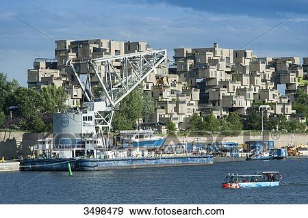 Stock Photo - Canada. Province of Quebec, Montreal. The old port. Habitat 67: futurist houses built to accommodate the foreign dignitaries during the World Fair of 1967. Architect: Moshe Safdie. Fotosearch