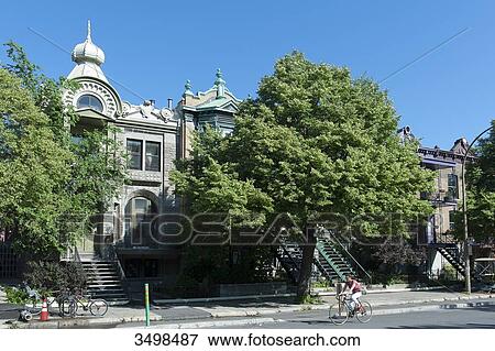 Canada, Province of Quebec. Montreal. Plateau Mont Royal district. Rachel street View Large Photo Image Stock Photo - Canada, Province of Quebec. Montreal. Plateau Mont Royal district. Rachel street. Fotosearch