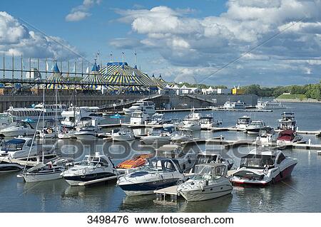 Canada. Province of Quebec, Montreal. The old port. The marina and the Big Top of the Cirque du Soleil View Large Photo Image Stock Photograph - Canada. Province of Quebec, Montreal. The old port. The marina and the Big Top of the Cirque du Soleil. Fotosearch