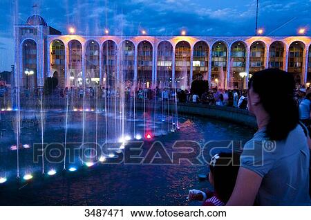 Central Asia, Kyrgyzstan, Chuy province, capital Bishkek, Ala-Too place lighted at night View Large Photo Image Stock Image - Central Asia, Kyrgyzstan, Chuy province, capital Bishkek, Ala-Too place lighted at night. Fotosearch