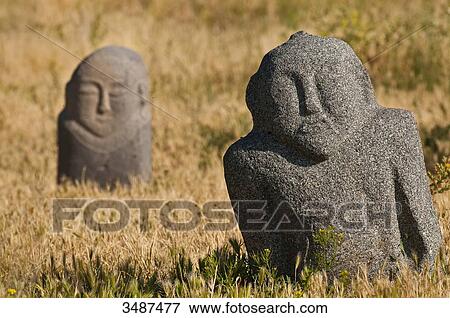 Stock Photo - Central Asia, Kyrgyzstan, Chuy province, Burana Tower (11th), archeological site, tombstone (balbal) from the 7th and 11th century representing deserving Turkish soldiers. Fotosearch