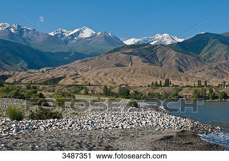 Stock Image - Central Asia, Kyrgyzstan, Issyk Kul Province (Ysyk-Kl), the Issyk Kul lake culminates at 1, 606 m above sea level. Fotosearch