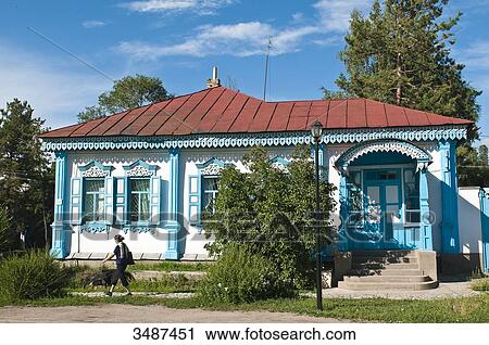Central Asia, Kyrgyzstan, Issyk Kul Province (Ysyk-Kl), Karakol, detail of a finely chiselled wooden house built by Russians (late 19th-early 20th century) View Large Photo Image Stock Image - Central Asia, Kyrgyzstan, Issyk Kul Province (Ysyk-Kl), Karakol, detail of a finely chiselled wooden house built by Russians (late 19th-early 20th century). Fotosearch