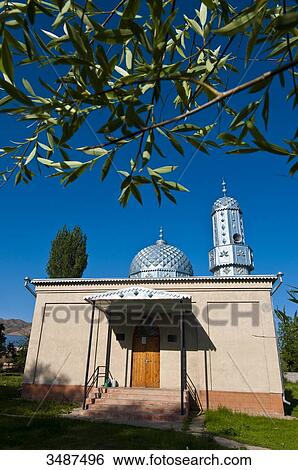 Stock Photograph - Central Asia, Kyrgyzstan, Issyk Kul Province (Ysyk-Kl), Issyk Kul lake, Tosor, the mosque. Fotosearch