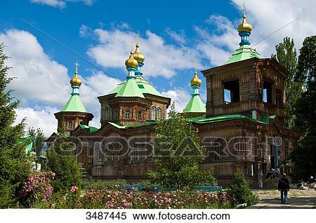 Central Asia, Kyrgyzstan, Issyk Kul Province (Ysyk-Kl), Karakol, the wooden orthodox cathedral of Saint Trinity (1895) View Large Photo Image Stock Photography - Central Asia, Kyrgyzstan, Issyk Kul Province (Ysyk-Kl), Karakol, the wooden orthodox cathedral of Saint Trinity (1895). Fotosearch