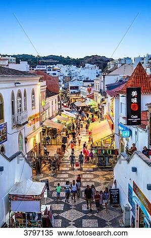 Stock Photography - central street of the town of Albufeira, Algarve region, Portugal. Fotosearch