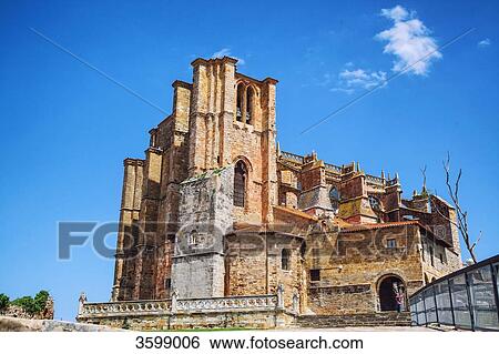 Stock Photograph - Church, Harbour Castro Urdiales, Spain. Fotosearch