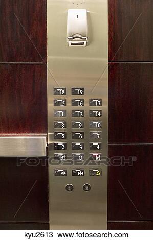 Stock Image - Close-up of control panel of an elevator. Fotosearch