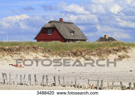 Denmark, Blvand. The beach. House behind the sand dune View Large Photo Image Stock Image - Denmark, Blvand. The beach. House behind the sand dune. Fotosearch