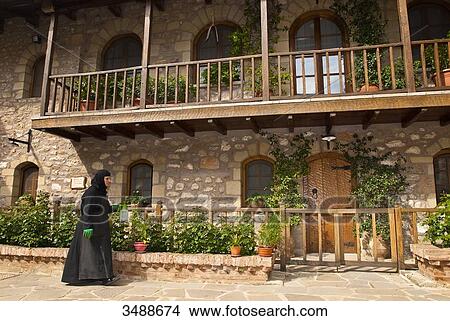 Europe, Grece, Plain of Thessaly, Valley of Penee, World Heritage of UNESCO since 1988, Orthodox Christian monasteries of Meteora perched atop impressive gray rock masses sculpted by erosion, Agio Stefanos convent with 32 Orthodox nuns View Large Photo Image Picture - Europe, Grece, Plain of Thessaly, Valley of Penee, World Heritage of UNESCO since 1988, Orthodox Christian monasteries of Meteora perched atop impressive gray rock masses sculpted by erosion, Agio Stefanos convent with 32 Orthodox nuns. Fotosearch