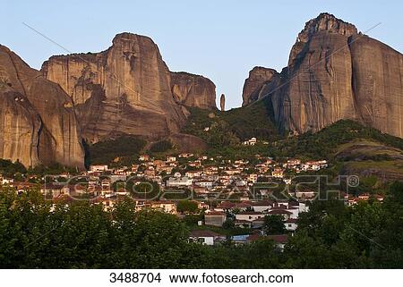 Europe, Grece, Plain of Thessaly, Valley of Penee, World Heritage of UNESCO since 1988, Orthodox Christian monasteries of Meteora perched atop impressive gray rock masses sculpted by erosion, the village of Kastraki View Large Photo Image Picture - Europe, Grece, Plain of Thessaly, Valley of Penee, World Heritage of UNESCO since 1988, Orthodox Christian monasteries of Meteora perched atop impressive gray rock masses sculpted by erosion, the village of Kastraki. Fotosearch