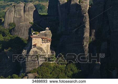 Europe, Grece, Plain of Thessaly, Valley of Penee, World Heritage of UNESCO since 1988, Orthodox Christian monasteries of Meteora perched atop impressive gray rock masses sculpted by erosion, the Roussanou convent View Large Photo Image Stock Image - Europe, Grece, Plain of Thessaly, Valley of Penee, World Heritage of UNESCO since 1988, Orthodox Christian monasteries of Meteora perched atop impressive gray rock masses sculpted by erosion, the Roussanou convent. Fotosearch