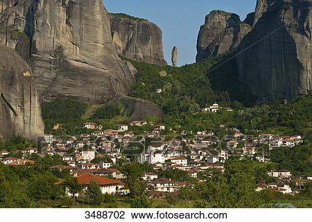 Europe, Grece, Plain of Thessaly, Valley of Penee, World Heritage of UNESCO since 1988, Orthodox Christian monasteries of Meteora perched atop impressive gray rock masses sculpted by erosion, the village of Kastraki View Large Photo Image Stock Image - Europe, Grece, Plain of Thessaly, Valley of Penee, World Heritage of UNESCO since 1988, Orthodox Christian monasteries of Meteora perched atop impressive gray rock masses sculpted by erosion, the village of Kastraki. Fotosearch