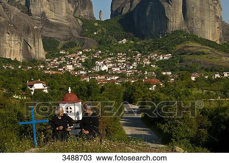 Europe, Grece, Plain of Thessaly, Valley of Penee, World Heritage of UNESCO since 1988, Orthodox Christian monasteries of Meteora perched atop impressive gray rock masses sculpted by erosion, the village of Kastraki View Large Photo Image Stock Image - Europe, Grece, Plain of Thessaly, Valley of Penee, World Heritage of UNESCO since 1988, Orthodox Christian monasteries of Meteora perched atop impressive gray rock masses sculpted by erosion, the village of Kastraki. Fotosearch