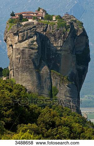 Europe, Grece, Plain of Thessaly, Valley of Penee, World Heritage of UNESCO since 1988, Orthodox Christian monasteries of Meteora perched atop impressive gray rock masses sculpted by erosion, Monastery of Saint Trinity View Large Photo Image Stock Photo - Europe, Grece, Plain of Thessaly, Valley of Penee, World Heritage of UNESCO since 1988, Orthodox Christian monasteries of Meteora perched atop impressive gray rock masses sculpted by erosion, Monastery of Saint Trinity. Fotosearch