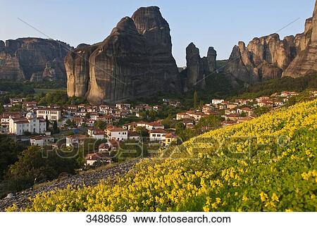 Europe, Grece, Plain of Thessaly, Valley of Penee, World Heritage of UNESCO since 1988, Orthodox Christian monasteries of Meteora perched atop impressive gray rock masses sculpted by erosion, Kastraki village View Large Photo Image Stock Photo - Europe, Grece, Plain of Thessaly, Valley of Penee, World Heritage of UNESCO since 1988, Orthodox Christian monasteries of Meteora perched atop impressive gray rock masses sculpted by erosion, Kastraki village. Fotosearch