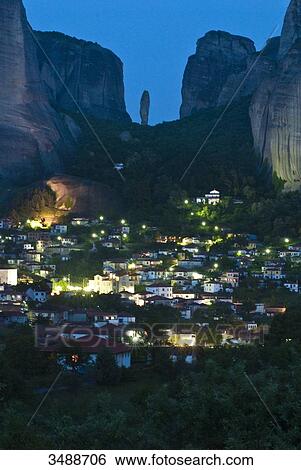 Europe, Grece, Plain of Thessaly, Valley of Penee, World Heritage of UNESCO since 1988, Orthodox Christian monasteries of Meteora perched atop impressive gray rock masses sculpted by erosion, the village of Kastraki View Large Photo Image Stock Photograph - Europe, Grece, Plain of Thessaly, Valley of Penee, World Heritage of UNESCO since 1988, Orthodox Christian monasteries of Meteora perched atop impressive gray rock masses sculpted by erosion, the village of Kastraki. Fotosearch