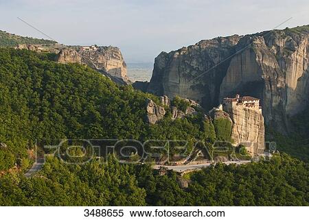 Europe, Grece, Plain of Thessaly, Valley of Penee, World Heritage of UNESCO since 1988, Orthodox Christian monasteries of Meteora perched atop impressive gray rock masses sculpted by erosion, the Roussanou convent View Large Photo Image Stock Photography - Europe, Grece, Plain of Thessaly, Valley of Penee, World Heritage of UNESCO since 1988, Orthodox Christian monasteries of Meteora perched atop impressive gray rock masses sculpted by erosion, the Roussanou convent. Fotosearch