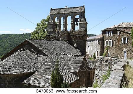 France, Ardeche, Church of Saint Jean Pourcharesse with its flagstone roof and its bell-gable View Large Photo Image Stock Image - France, Ardeche, Church of Saint Jean Pourcharesse with its flagstone roof and its bell-gable. Fotosearch