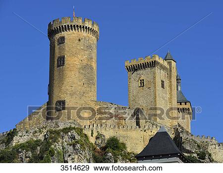 France, Ariege, Castle of Foix and its three towers View Large Photo Image Stock Photo - France, Ariege, Castle of Foix and its three towers. Fotosearch