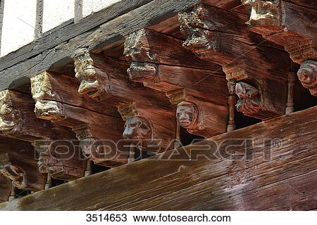 France, Ariege, figures carved on the wooden beams supporting the medieval houses of Mirepoix View Large Photo Image Stock Image - France, Ariege, figures carved on the wooden beams supporting the medieval houses of Mirepoix. Fotosearch
