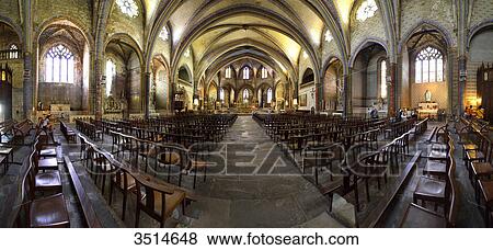 Stock Photo - France, Ariege, panoramic view of the interior of the Cathedral of Mirepoix. Fotosearch