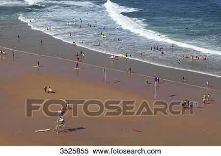 France, Basque Country, Biarritz. People on Plage des Basques. View Large Photo Image Stock Photography - France, Basque Country, Biarritz. People on Plage des Basques.. Fotosearch