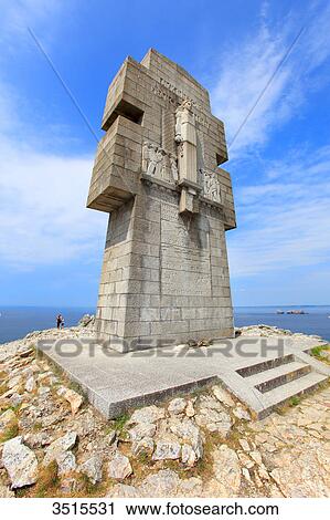 Stock Image - France, Brittany, Crozon Peninsula. Pen Hir cape. Monument to the Bretons of Free France, known as the Cross of Pen-Hir.. Fotosearch