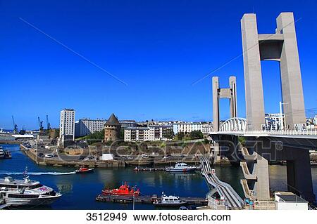 Stock Photo - France, Brittany, Finistere, Brest. Pont de Recouvrance.. Fotosearch