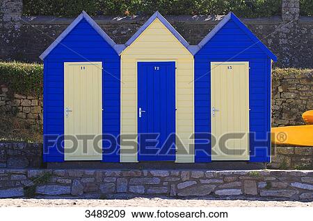France, Brittany. ile aux Moines. Le lerio. Beach huts View Large Photo Image Stock Photo - France, Brittany. ile aux Moines. Le lerio. Beach huts. Fotosearch