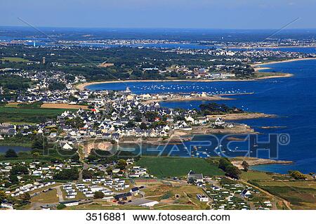 Stock Image - France, Brittany, Morbihan. Aerial view. Pointe du Talus. Larmor-Plage.. Fotosearch