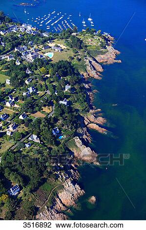 Stock Image - France, Brittany, Morbihan. Aerial view. Port-Manec'h. Fotosearch