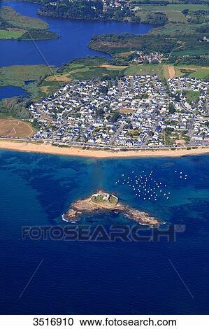 Stock Image - France, Brittany, Morbihan. Aerial view. Fort-Bloque. Ploemeur.. Fotosearch
