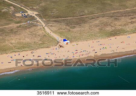 Stock Image - France, Brittany, Morbihan. Aerial view. Kerhilio beach. Fotosearch